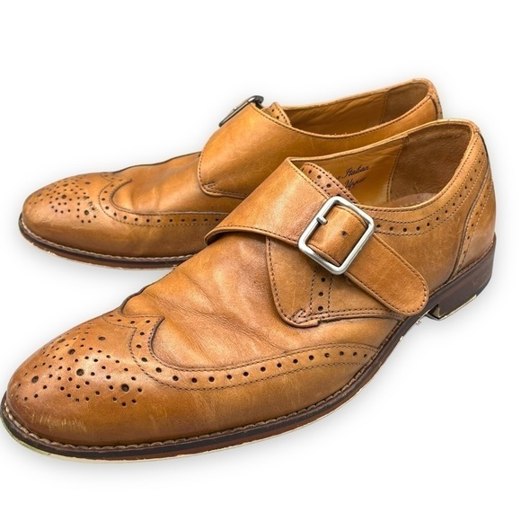4 for $40 SALE! Marco Vittorio Monk Strap Wingtip Loafers, Cognac Brown, Size 9 - Picture 1 of 11